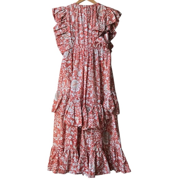 ULLA JOHNSON Delila Midi Ruffle Floral Dress Orange Blossom Sz 4 - Picture 9 of 15